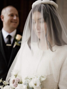 bride with veil covering her face